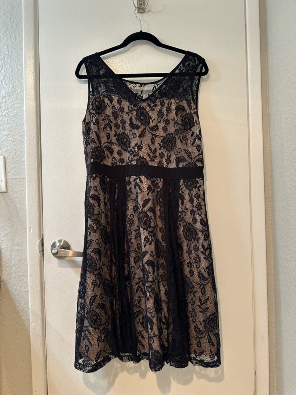 Black Lace Overlay Evening Dress